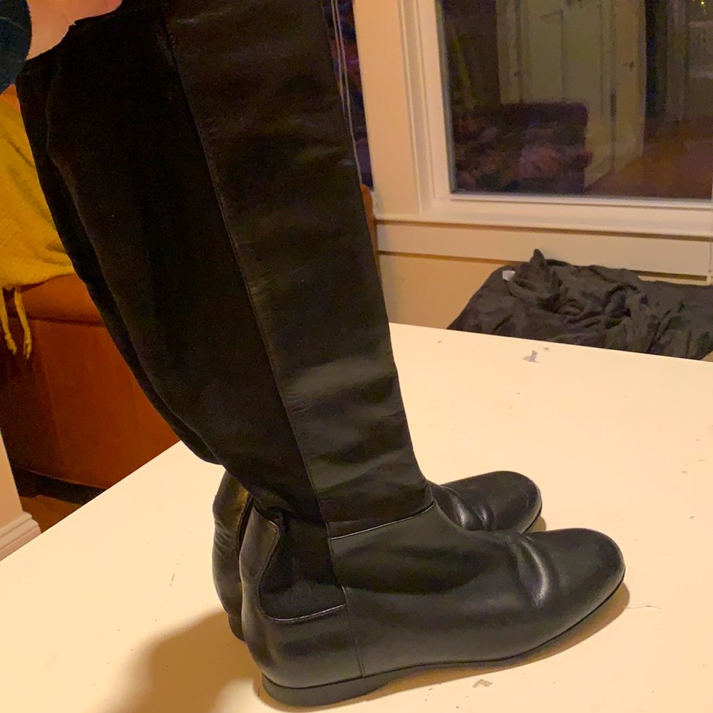 Enzo Fabric and Leather Tall Boots, Black, Size 6